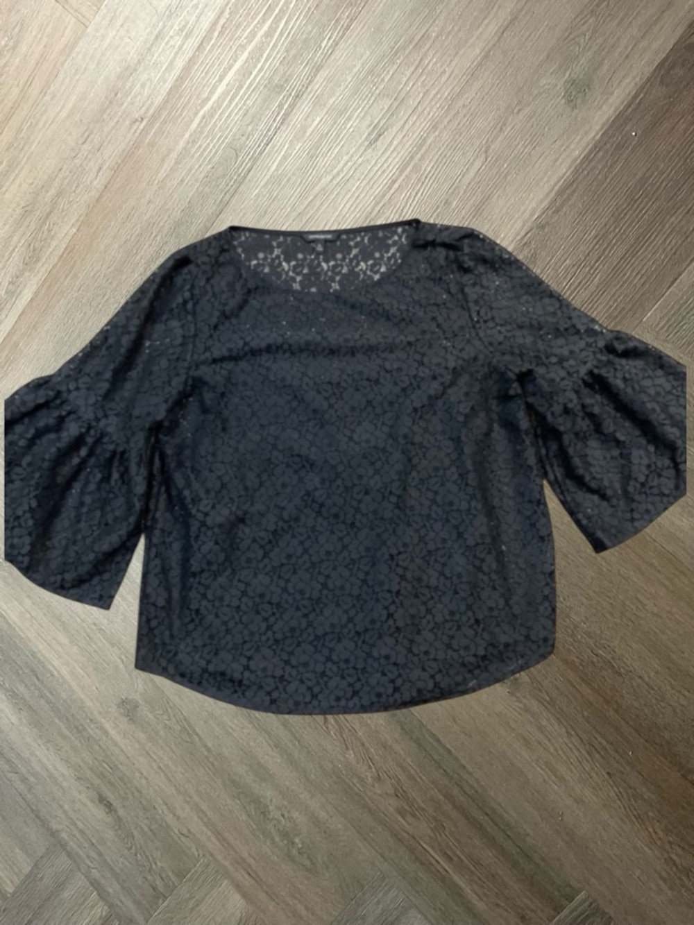 Banana Republic Bell Sleeve Lace Top Womens Black Top XL‎ Sheer Coquette Boho